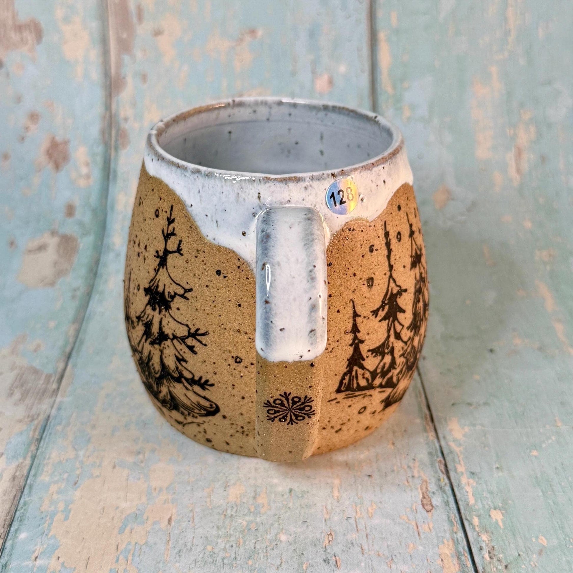Black and White Christmas Tree Mug, Handmade Ceramic Cup