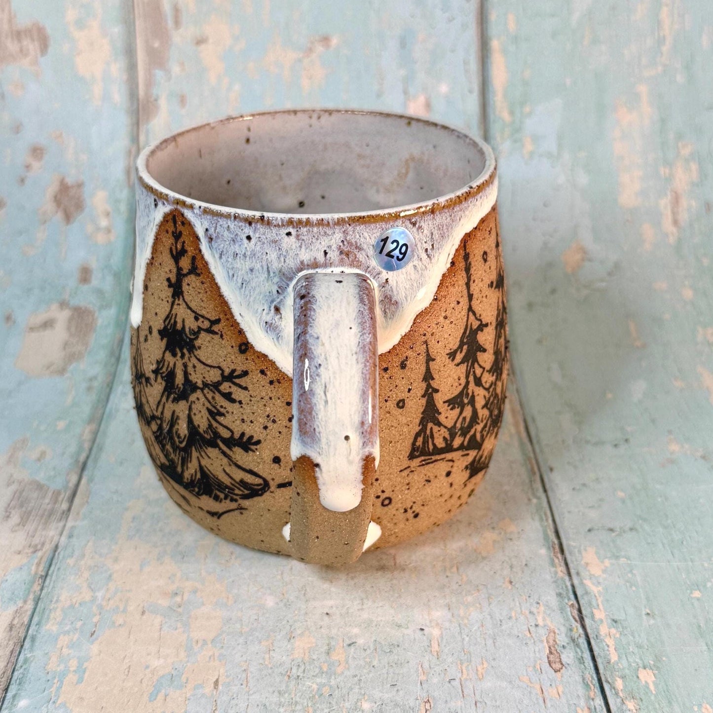 Black and White Christmas Tree Mug, Handmade Ceramic Cup