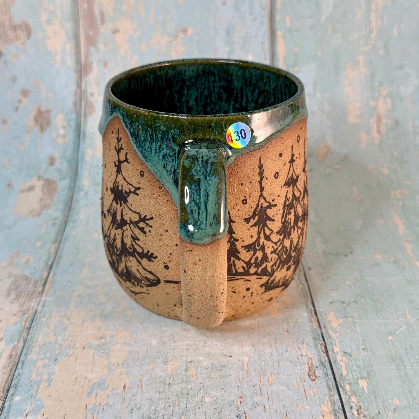 Black and Green Christmas Tree Mug, Handmade Ceramic Cup