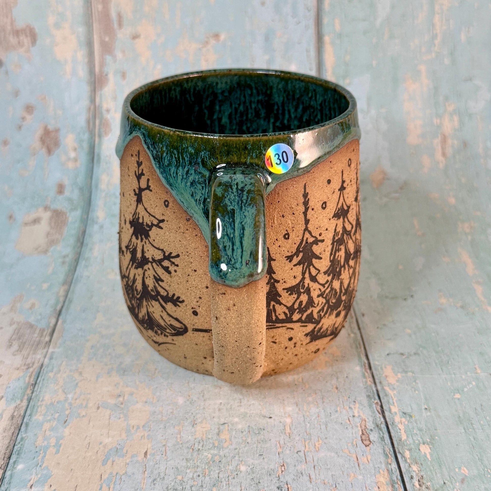 Black and Green Christmas Tree Mug, Handmade Ceramic Cup
