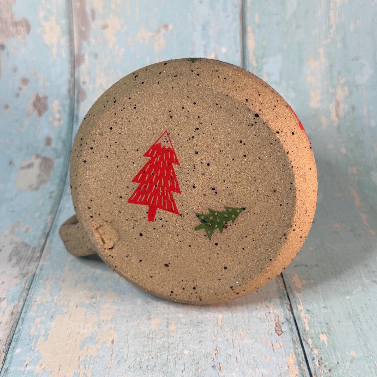 White, Red and Green Christmas Tree Mug, Handmade Ceramic Cup