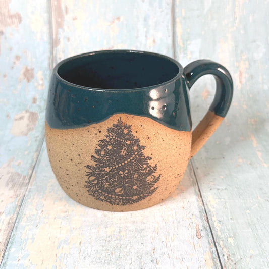 Green Christmas Tree Mug, Handmade Ceramic Cup