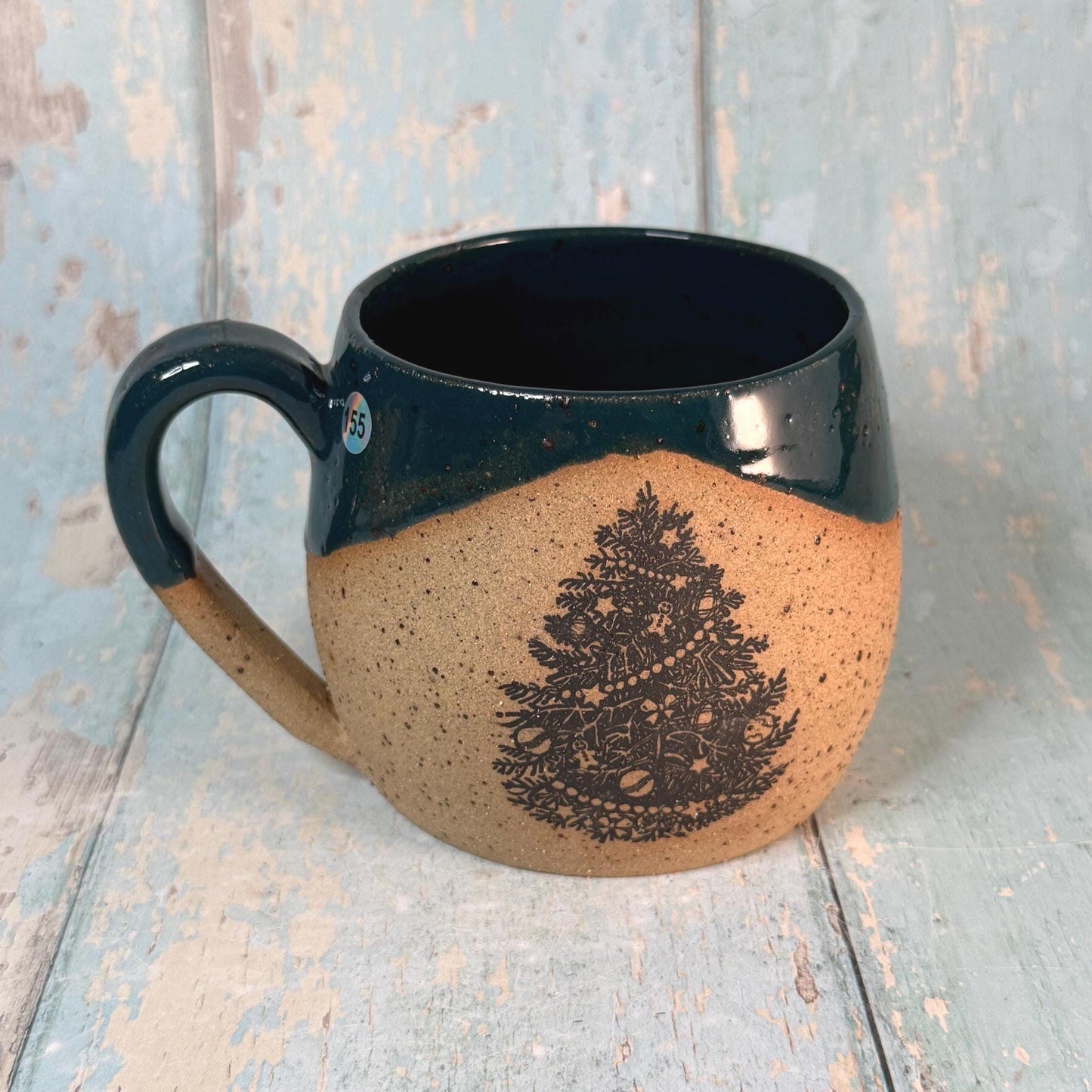 Green Christmas Tree Mug, Handmade Ceramic Cup