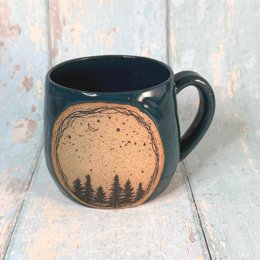 Green Christmas Tree Mug, Handmade Ceramic Cup