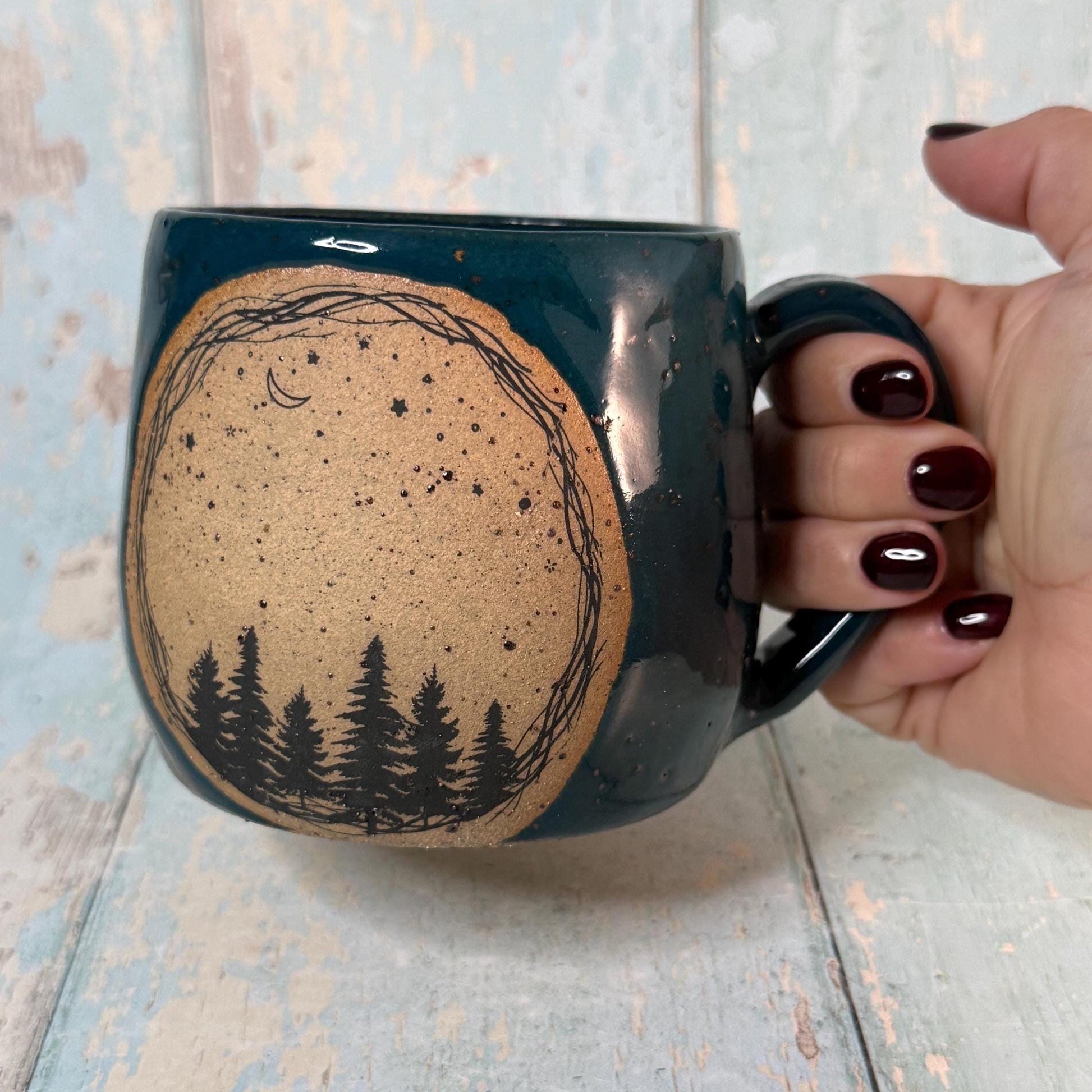 Green Christmas Tree Mug, Handmade Ceramic Cup