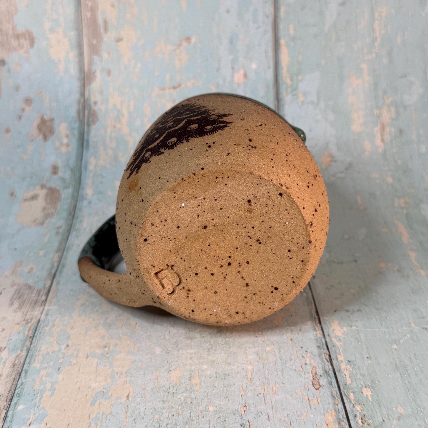 Green Christmas Tree Mug, Handmade Ceramic Cup