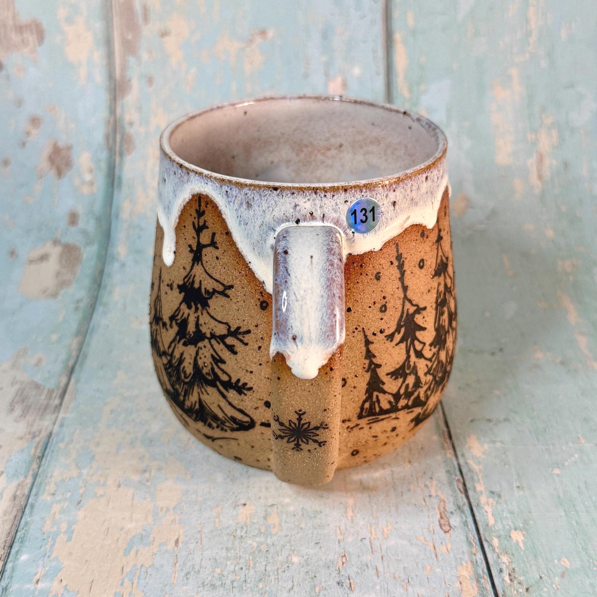 Black and White Christmas Tree Mug, Handmade Ceramic Cup
