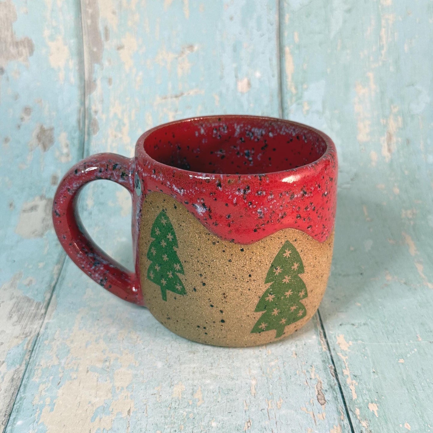 Red and Green Christmas Tree Mug, Handmade Ceramic Cup