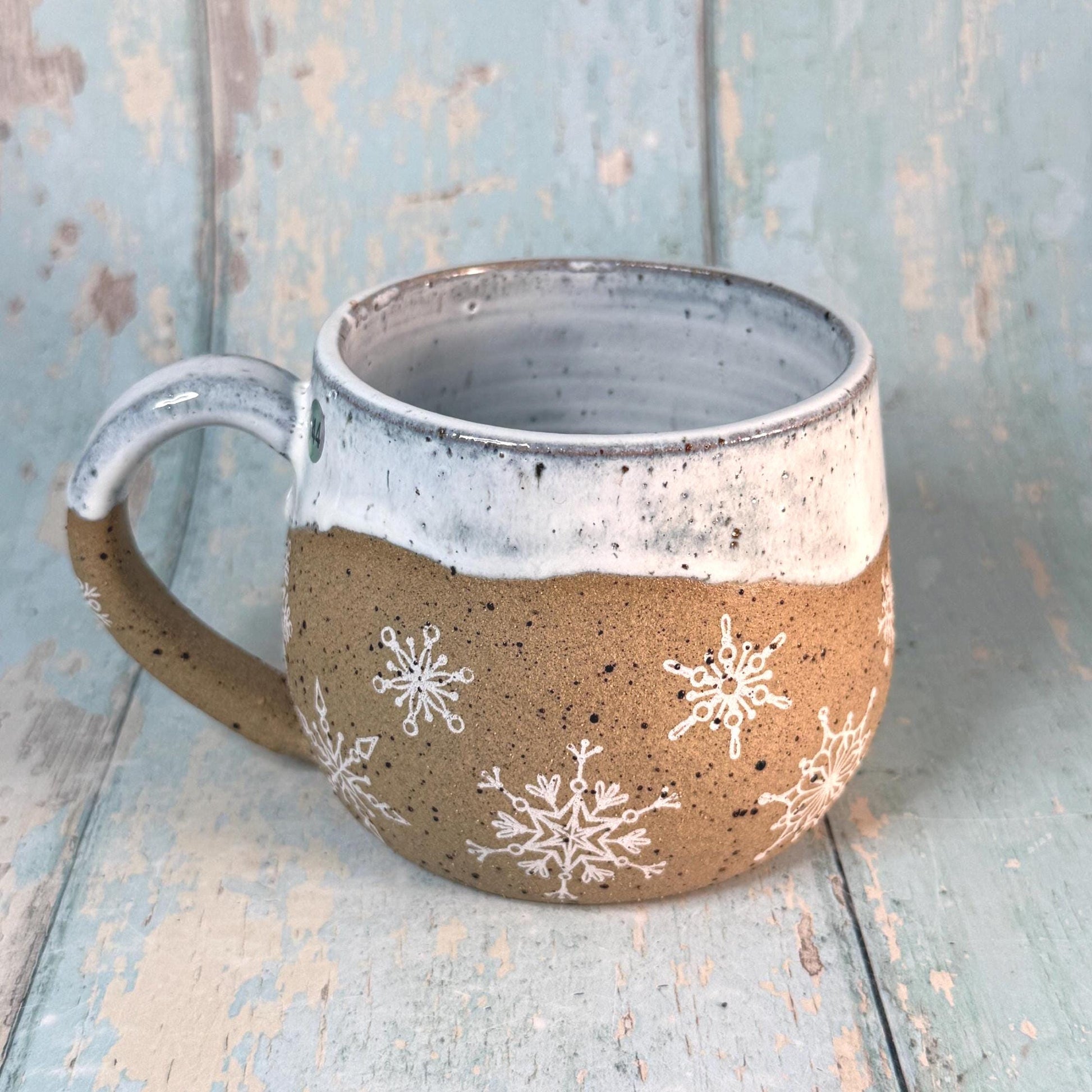 White Christmas Snowflake Mug, Handmade Ceramic Cup