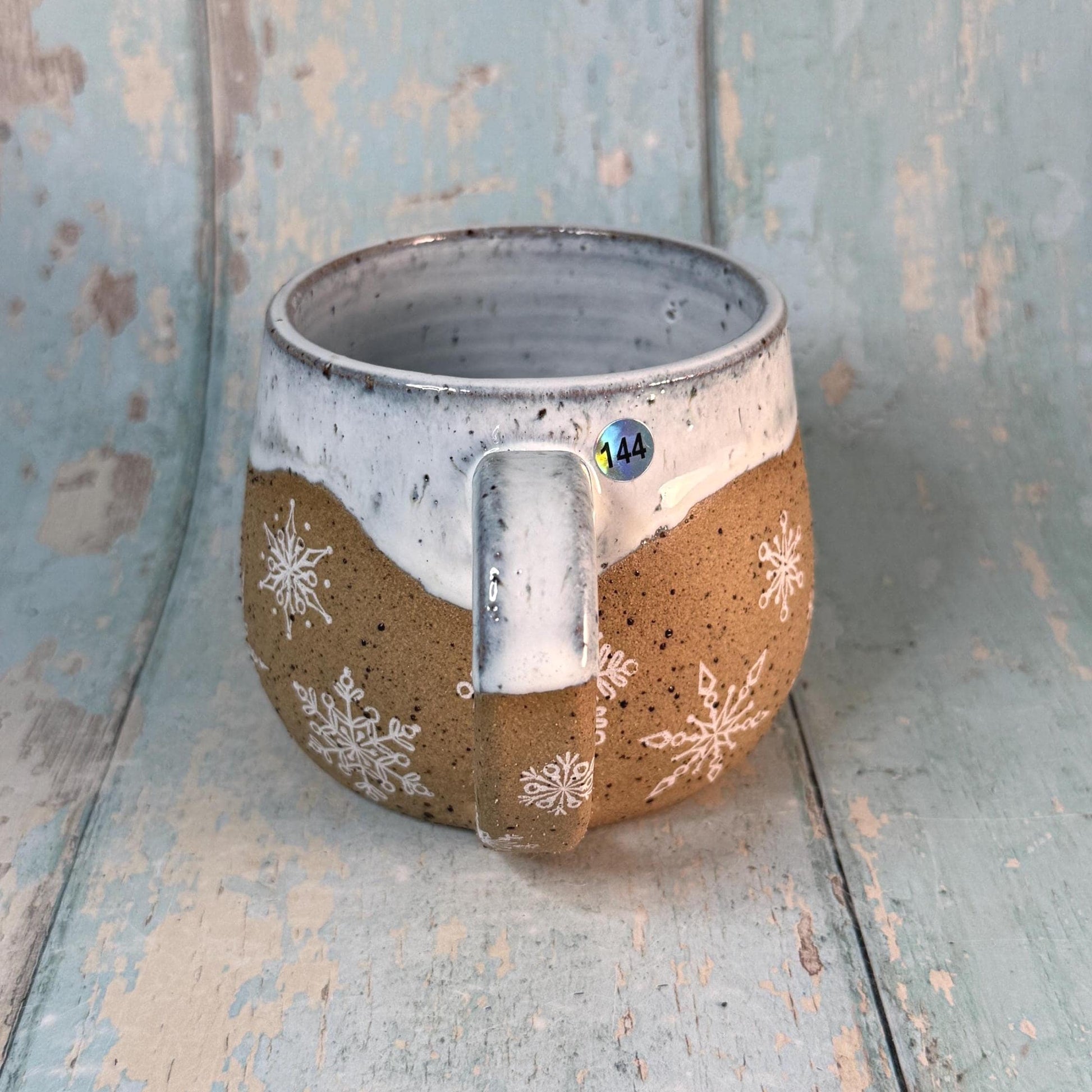White Christmas Snowflake Mug, Handmade Ceramic Cup