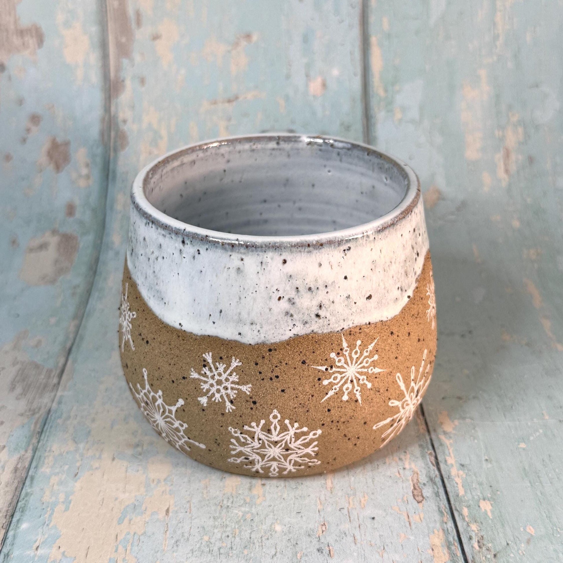 White Christmas Snowflake Mug, Handmade Ceramic Cup