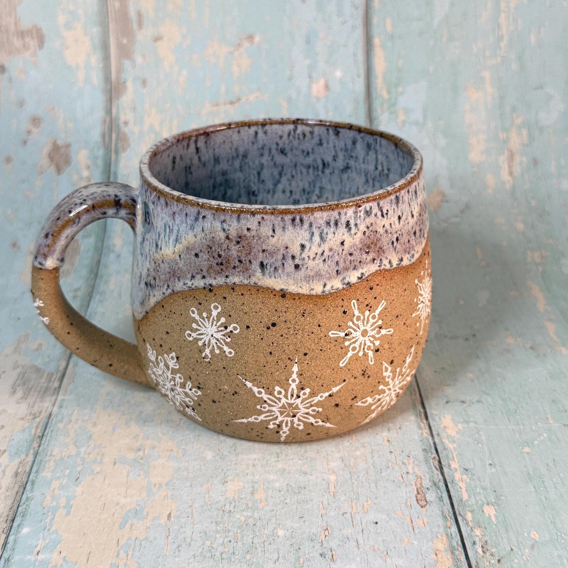 White Christmas Snowflake Mug, Handmade Ceramic Cup