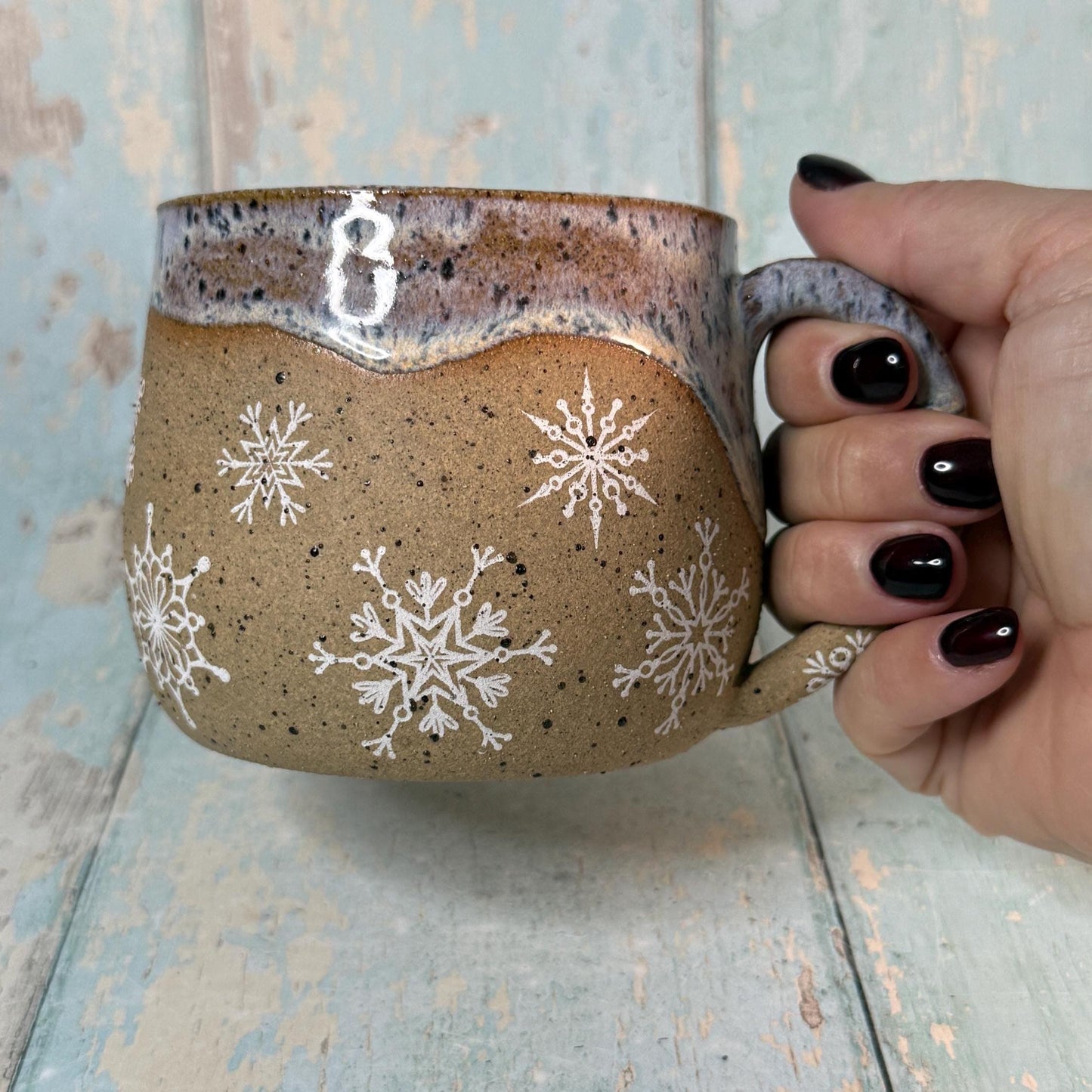 White Christmas Snowflake Mug, Handmade Ceramic Cup