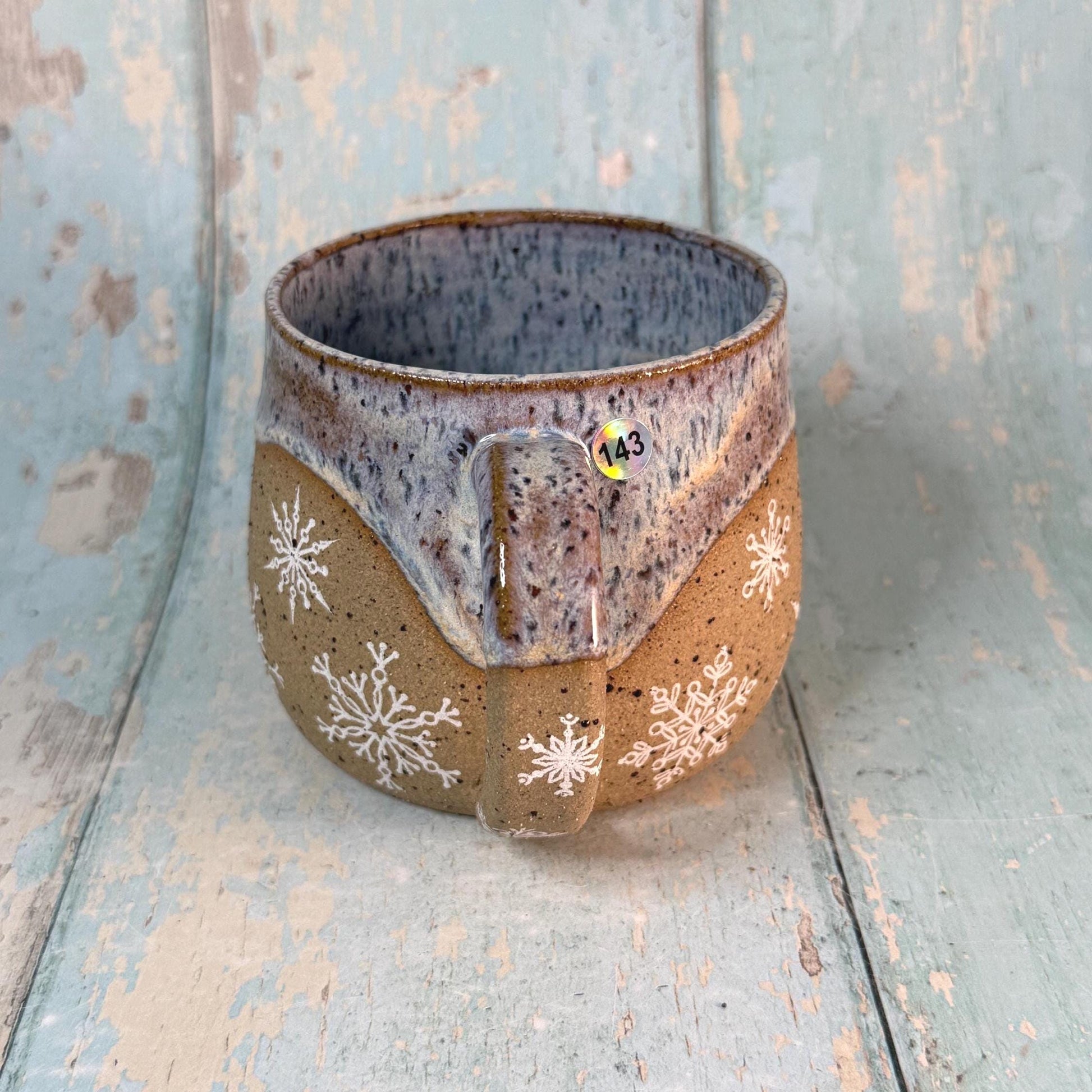 White Christmas Snowflake Mug, Handmade Ceramic Cup