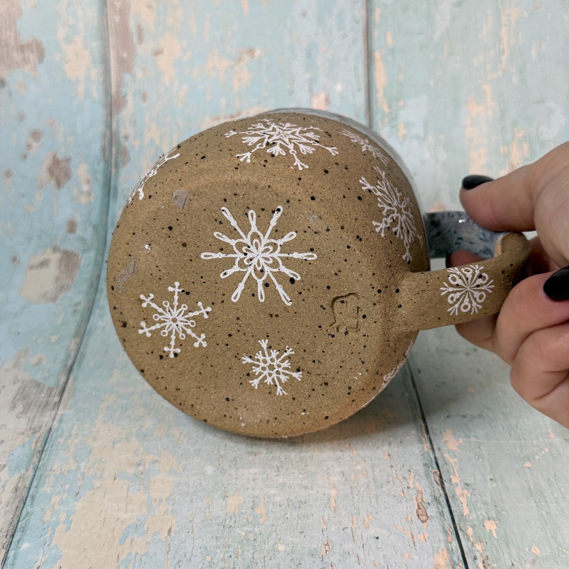 White Christmas Snowflake Mug, Handmade Ceramic Cup