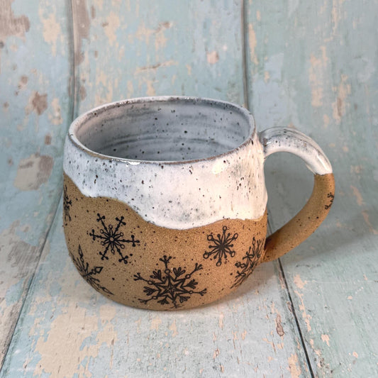 Black and White Christmas Snowflake Mug, Handmade Ceramic Cup