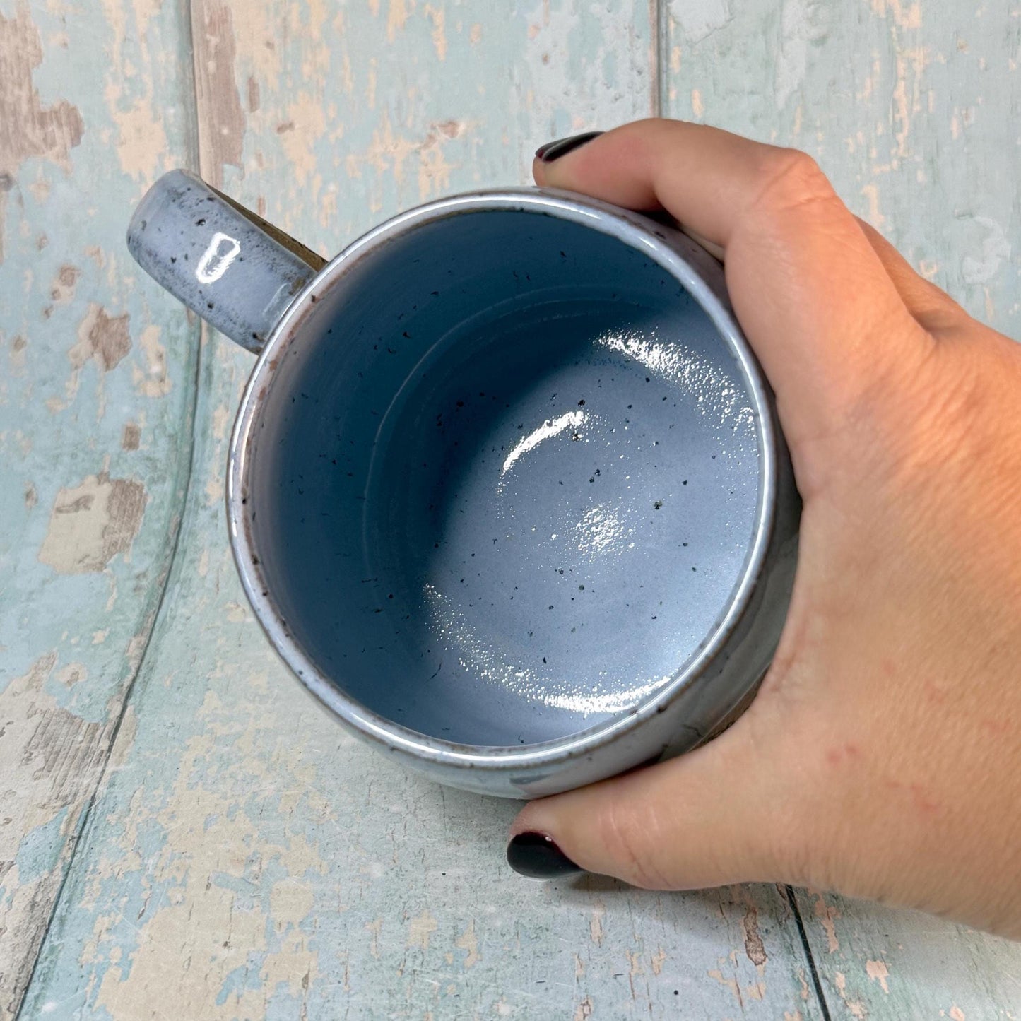 Black and Blue Christmas Snowflake Mug, Handmade Ceramic Cup