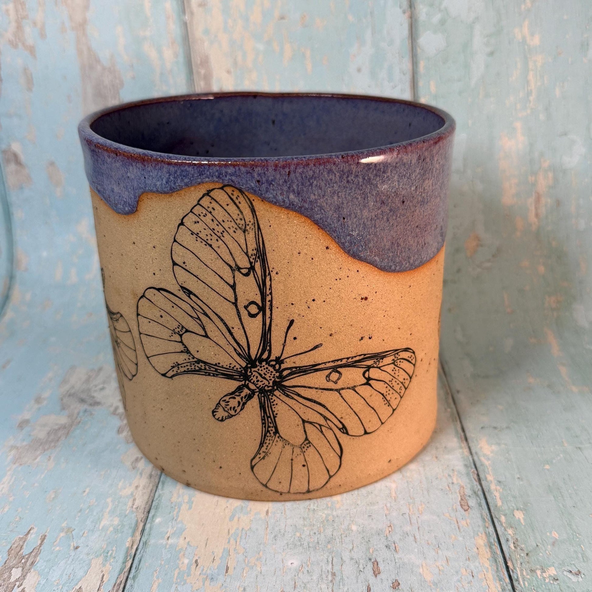 Purple Butterfly Ceramic Planter, Indoor Plant Pot
