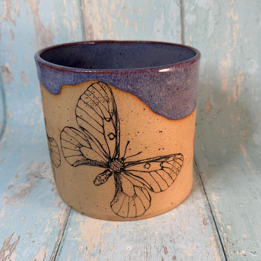 Purple Butterfly Ceramic Planter, Indoor Plant Pot