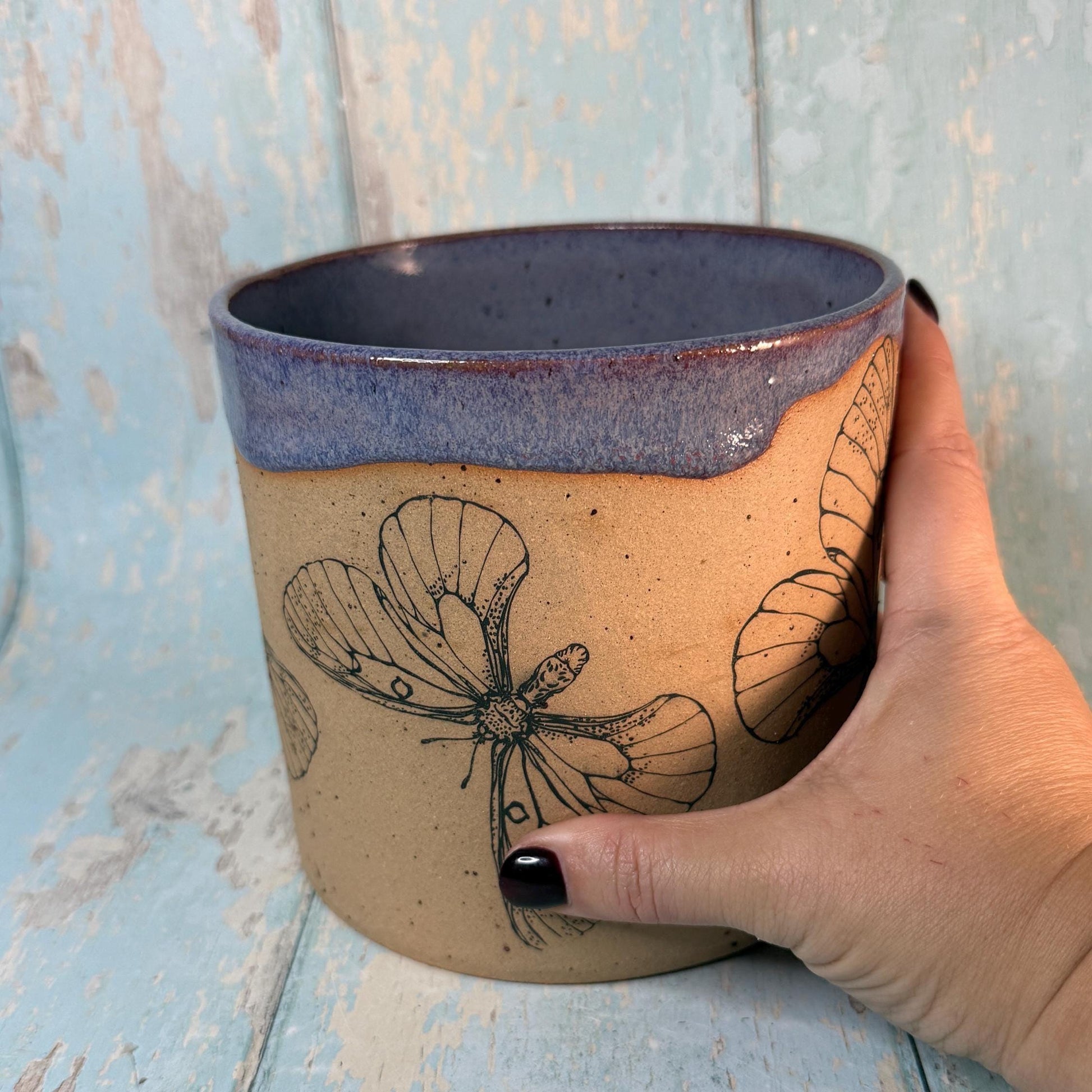 Purple Butterfly Ceramic Planter, Indoor Plant Pot