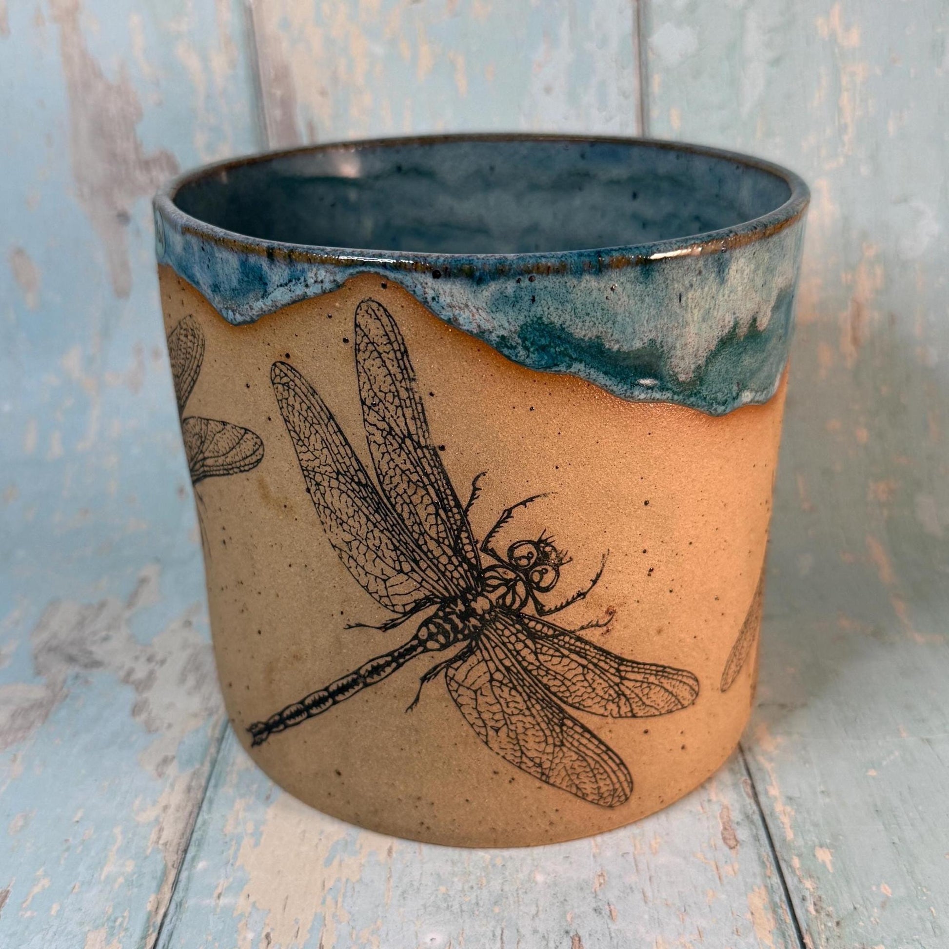 Turquoise Dragonfly Planter, Ceramic Plant Pot