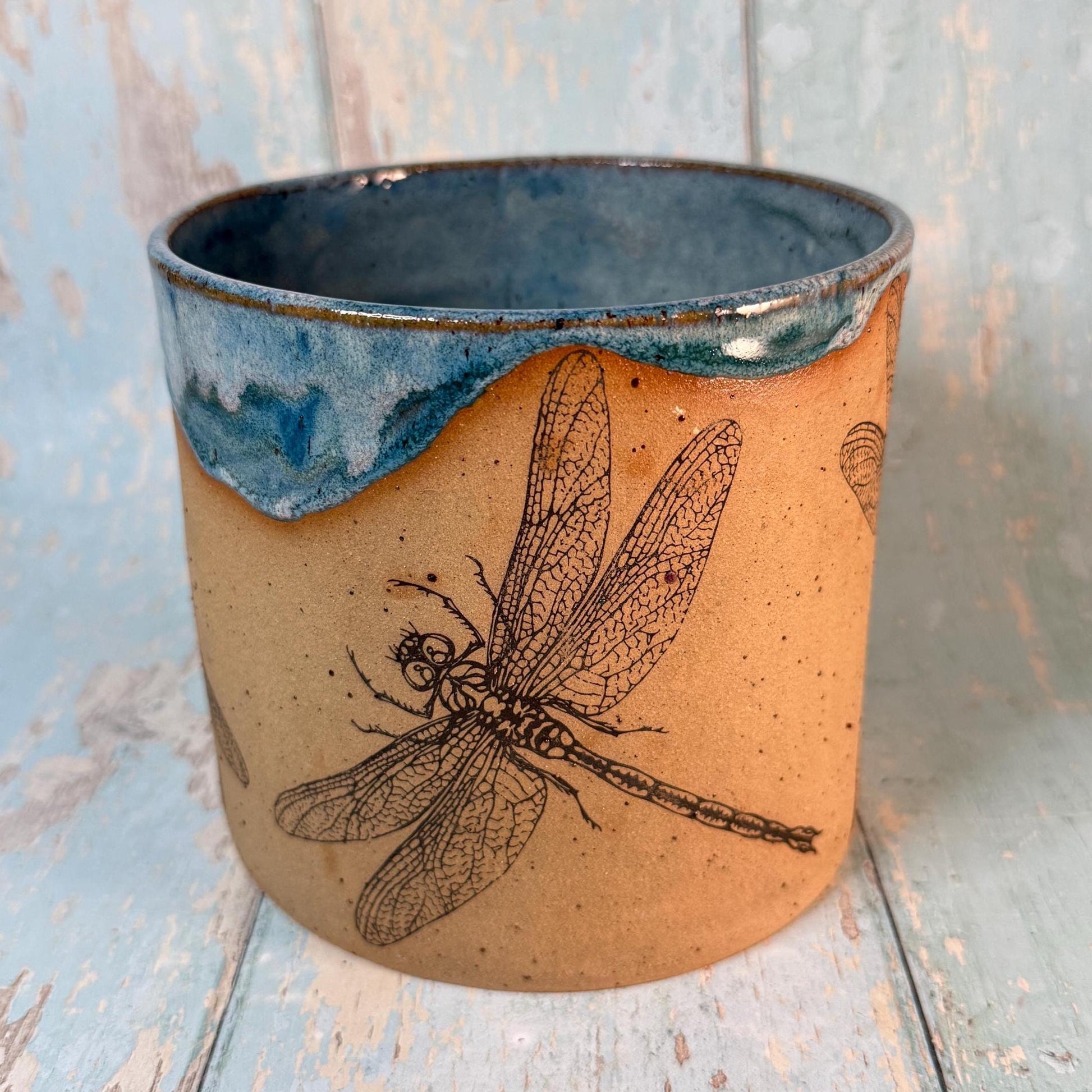 Turquoise Dragonfly Planter, Ceramic Plant Pot