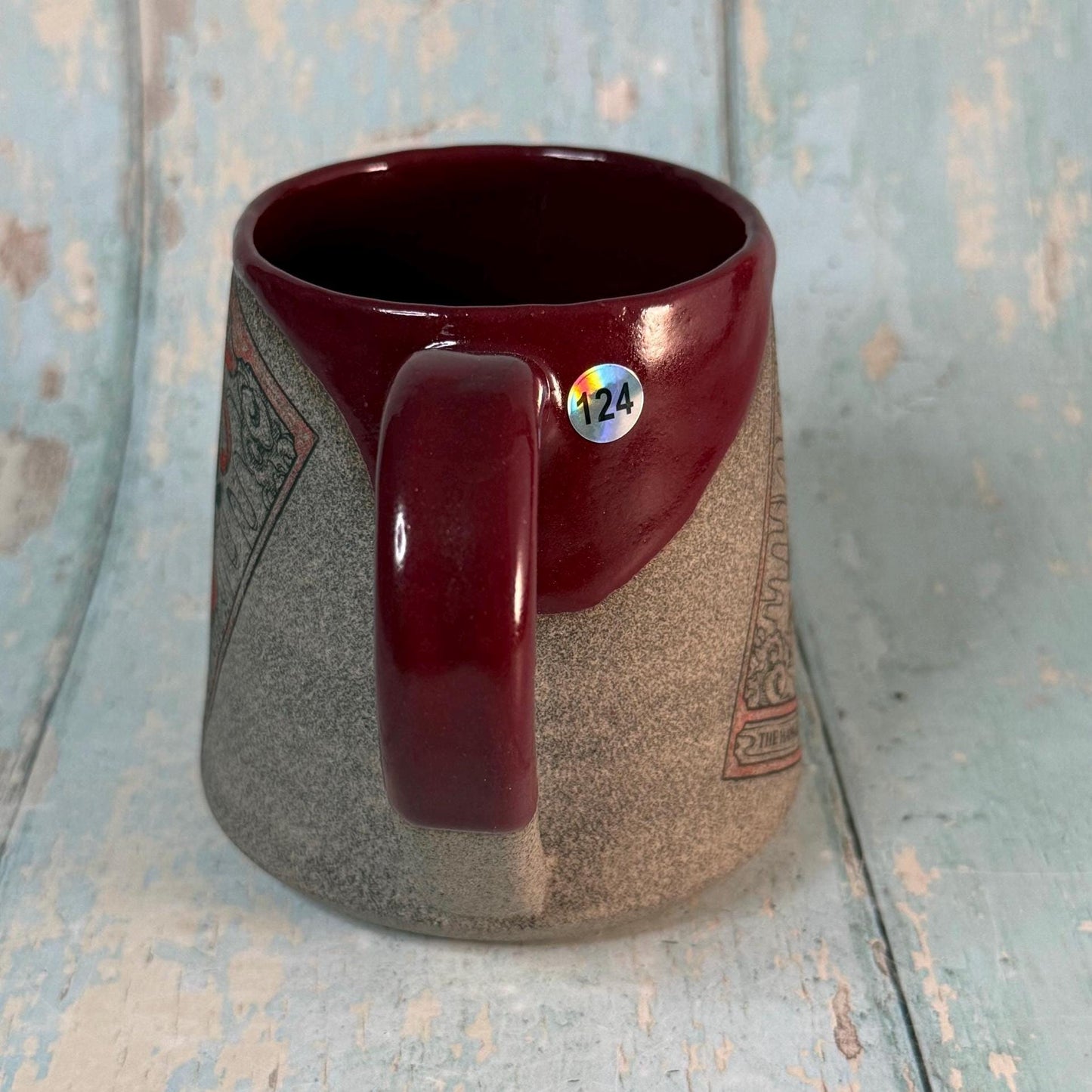 Burgundy Red and Grey Tarot Mug, Large Ceramic Cup