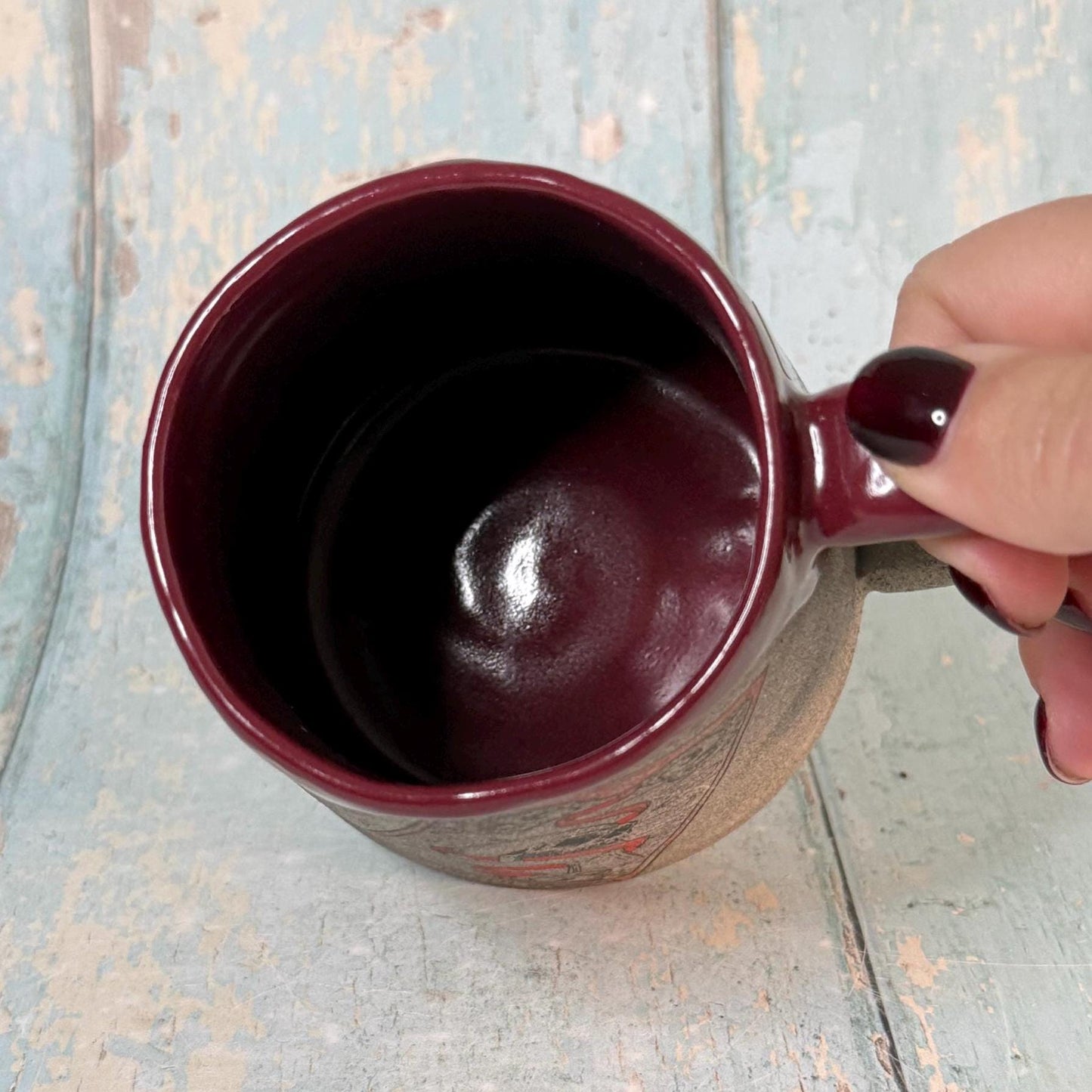 Burgundy Red and Grey Tarot Mug, Large Ceramic Cup