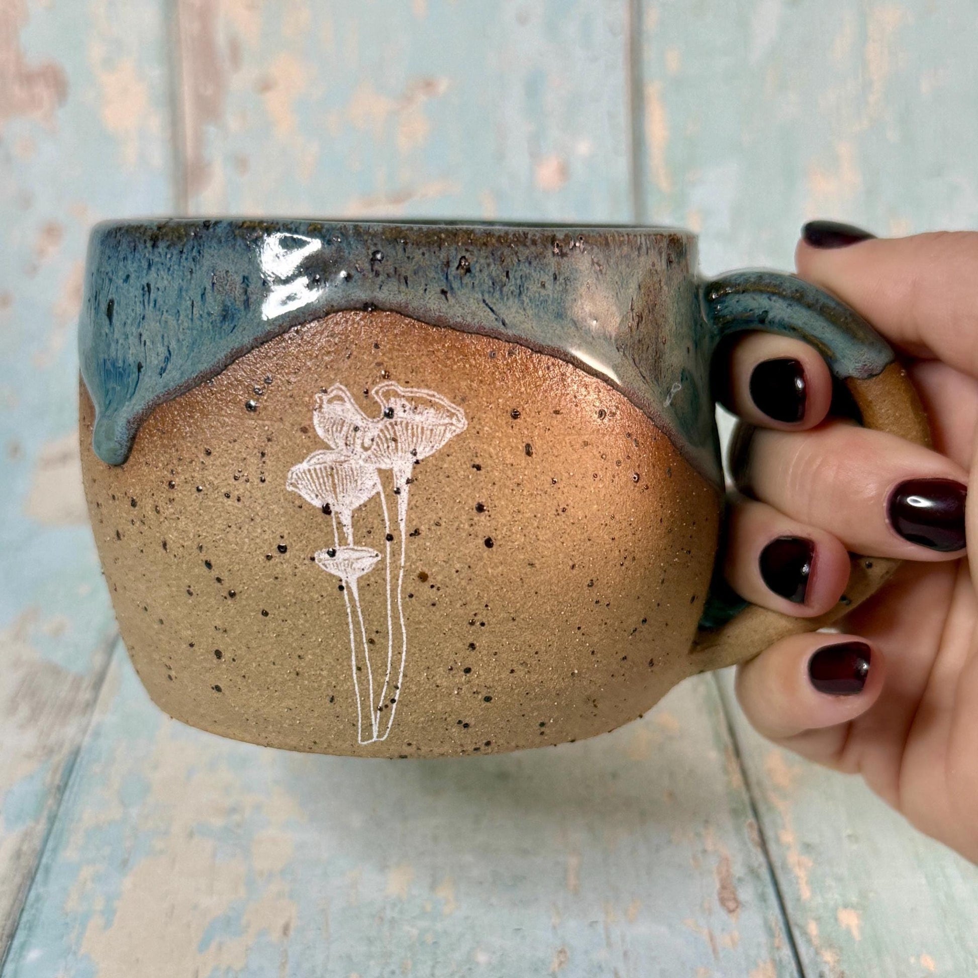 Grey Mushroom Mug, Fungi Ceramic Cup