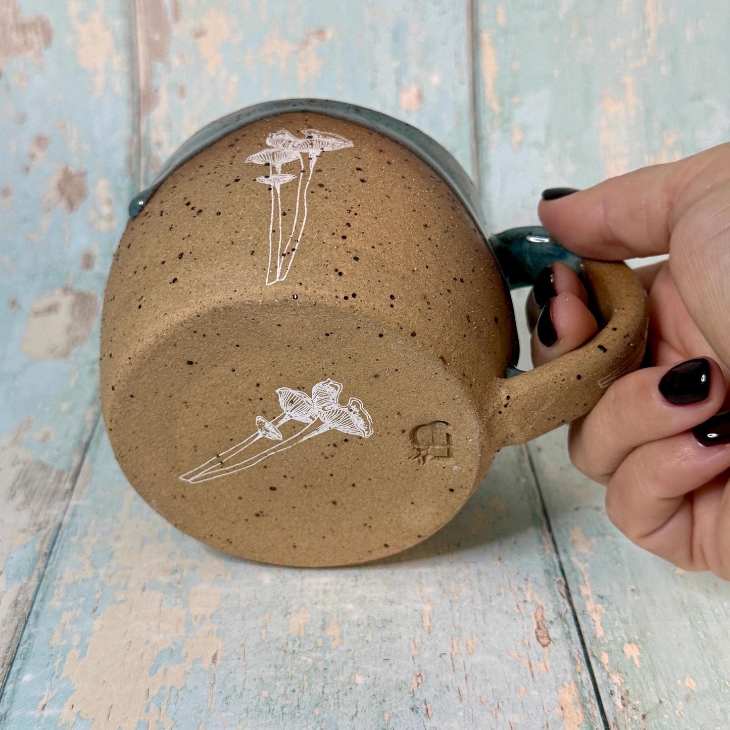 Grey Mushroom Mug, Fungi Ceramic Cup