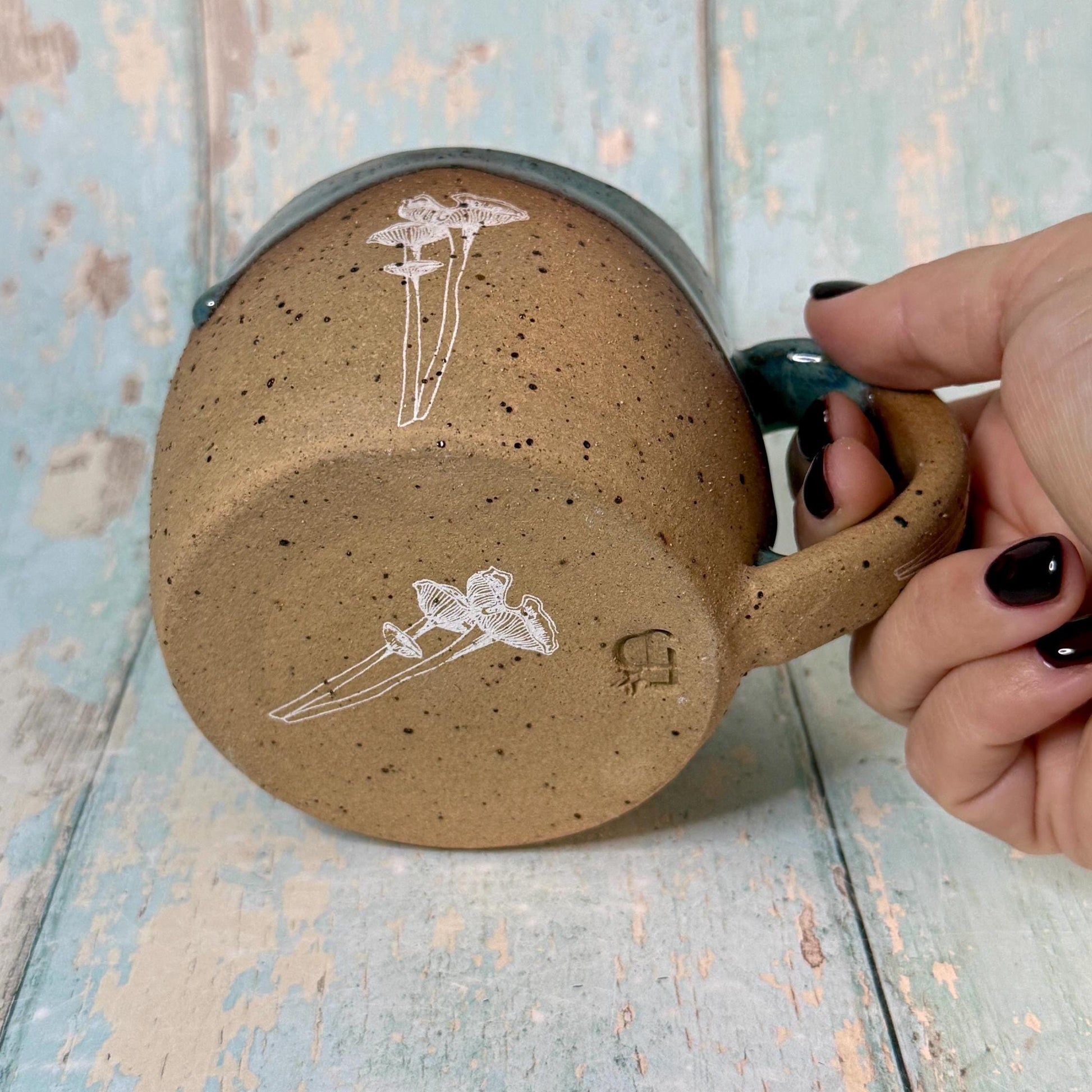 Grey Mushroom Mug, Fungi Ceramic Cup