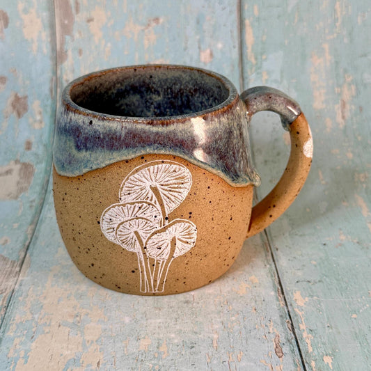 Blue Grey Mushroom Mug, Fungi Ceramic Cup