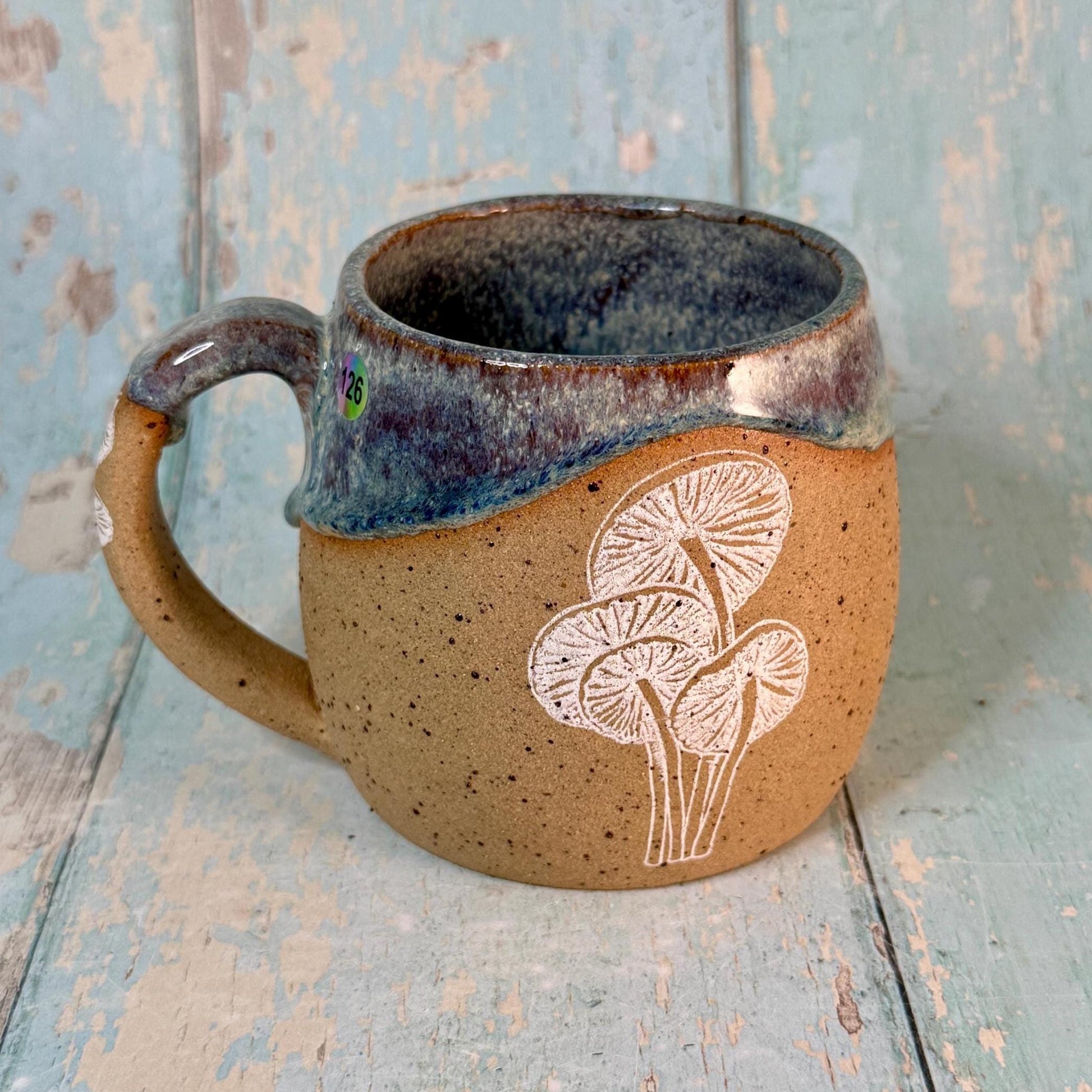 Blue Grey Mushroom Mug, Fungi Ceramic Cup