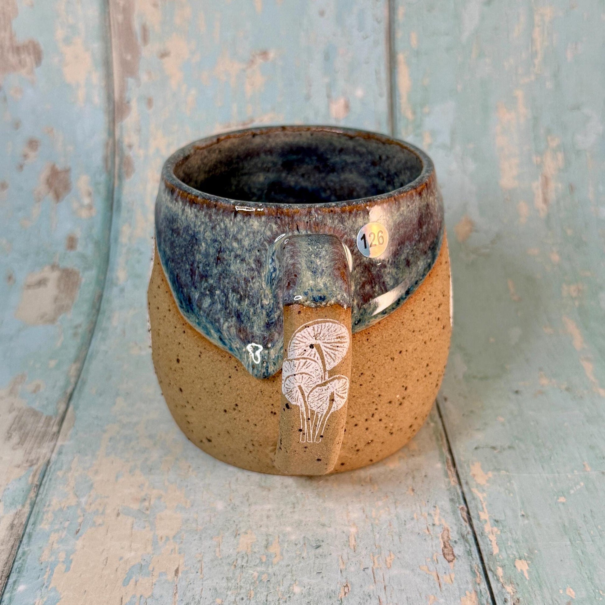 Blue Grey Mushroom Mug, Fungi Ceramic Cup