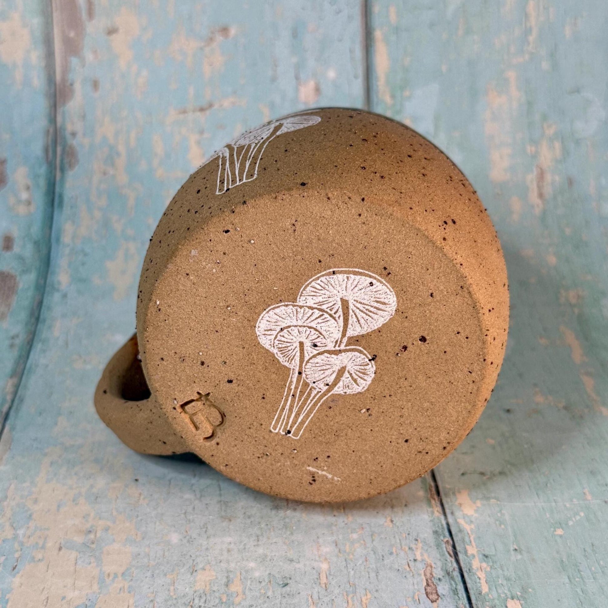 Blue Grey Mushroom Mug, Fungi Ceramic Cup