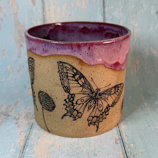 Pink Butterfly Ceramic Planter, Indoor Plant Pot