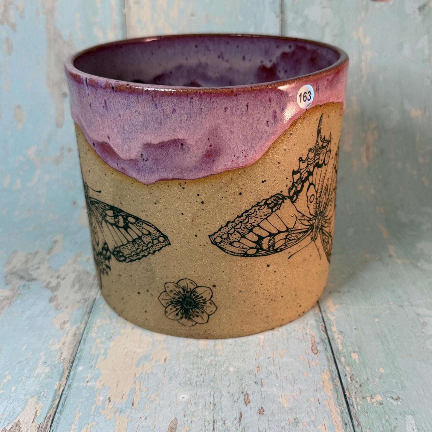 Pink Butterfly Ceramic Planter, Indoor Plant Pot