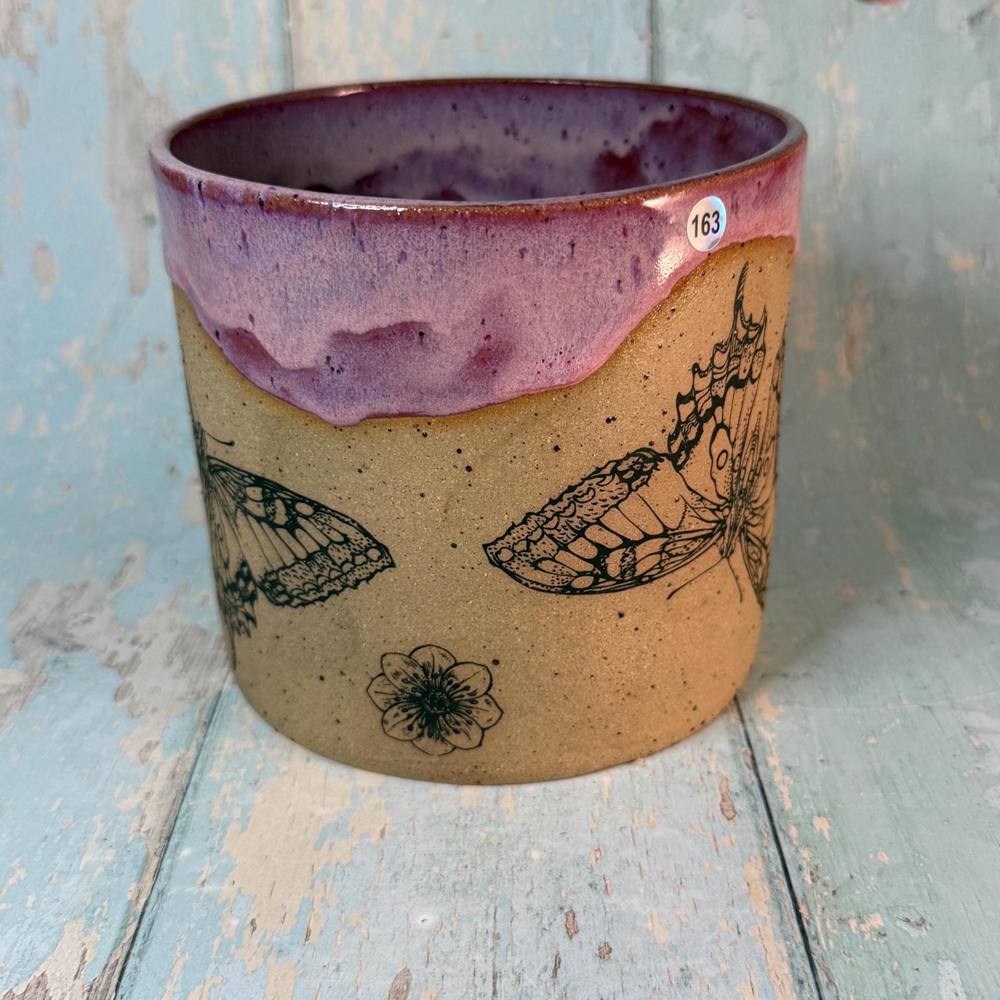 Pink Butterfly Ceramic Planter, Indoor Plant Pot