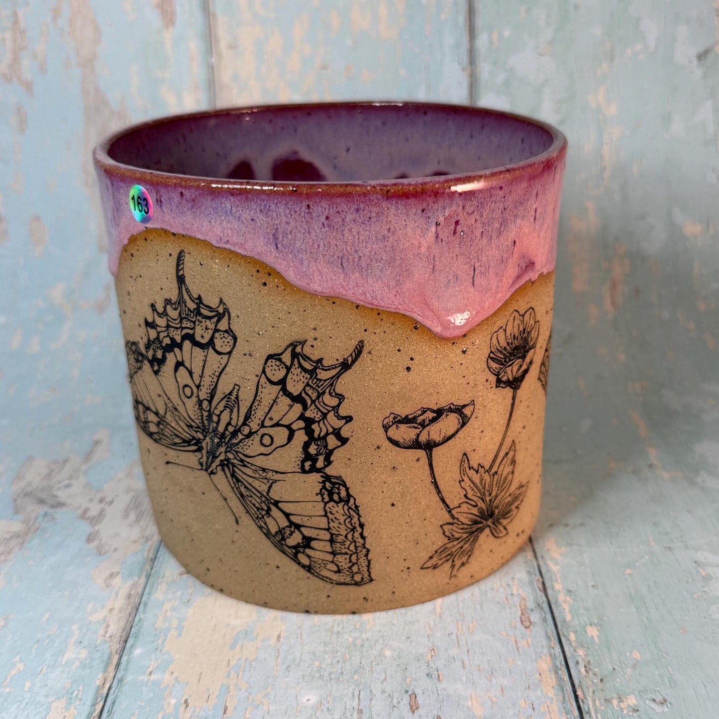 Pink Butterfly Ceramic Planter, Indoor Plant Pot