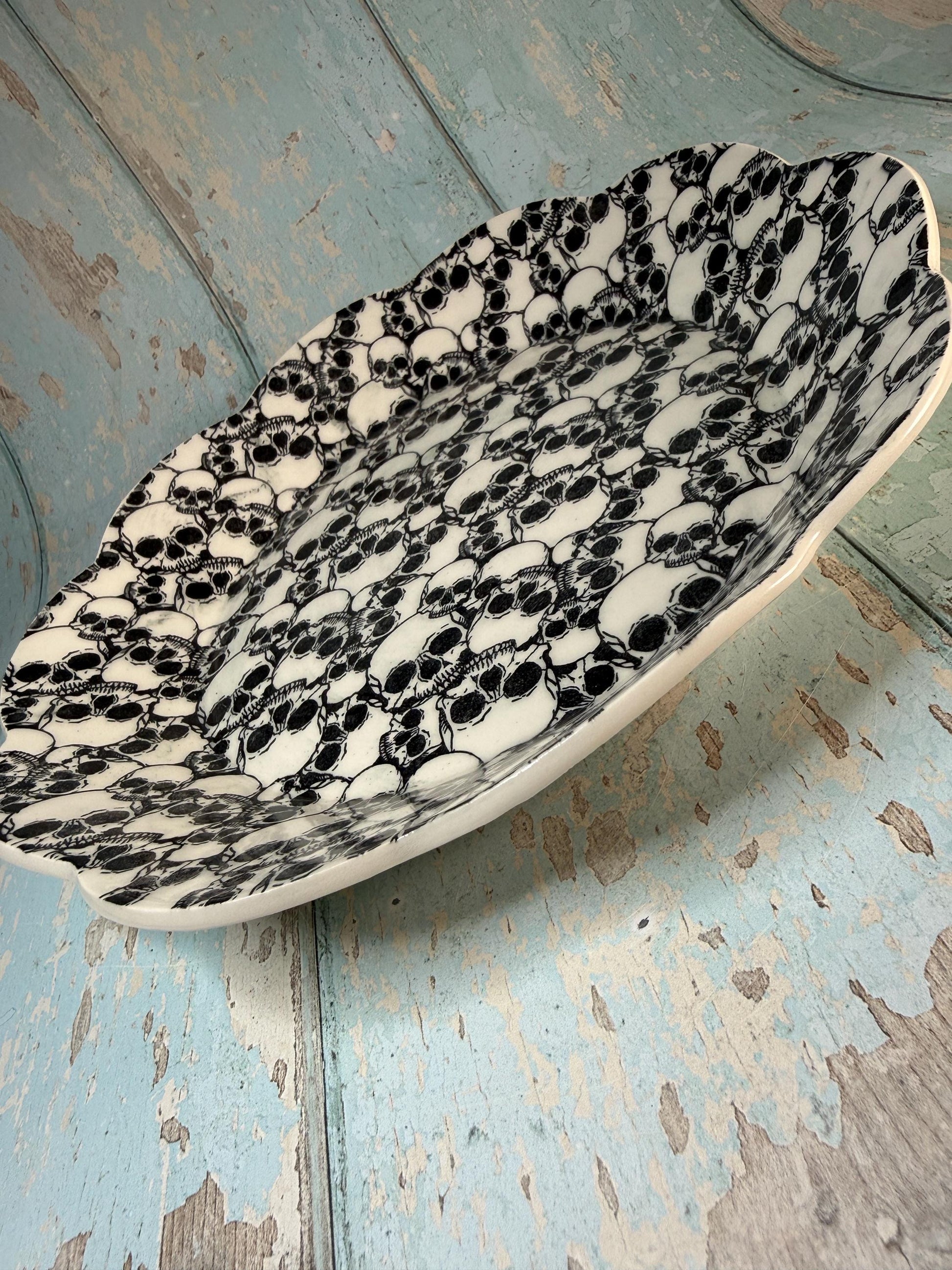 Large Black and White Skull Bowl