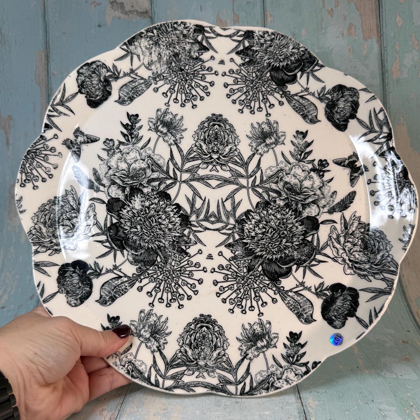 Large black and White Floral Platter