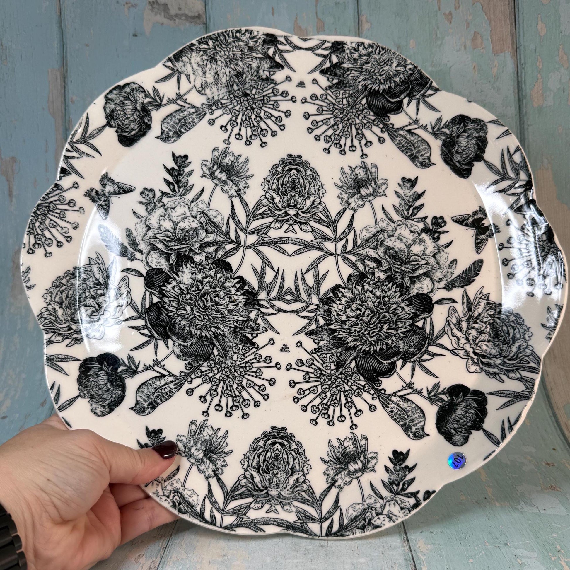 Large black and White Floral Platter