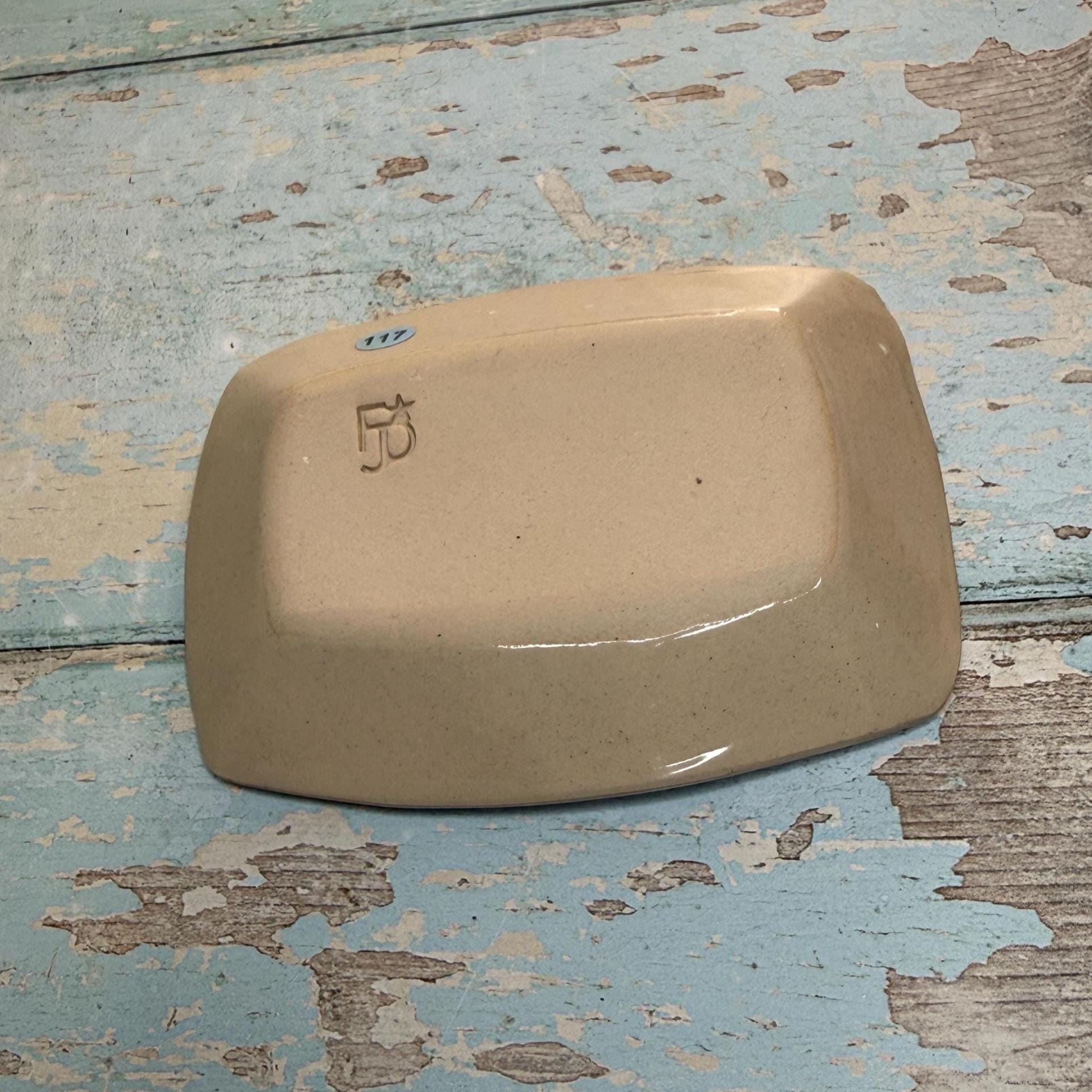 Small Black & White Floral Ring Dish, Handmade Rectangle Ceramic Pot