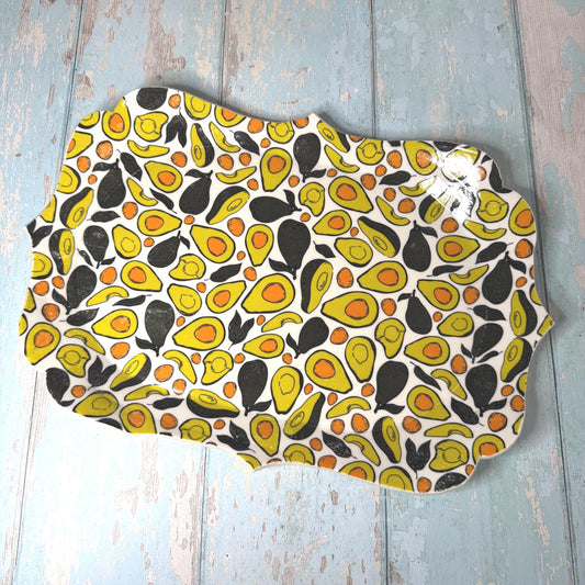Green Avocado Platter, Large Handmade Rectangle Ceramic Plate
