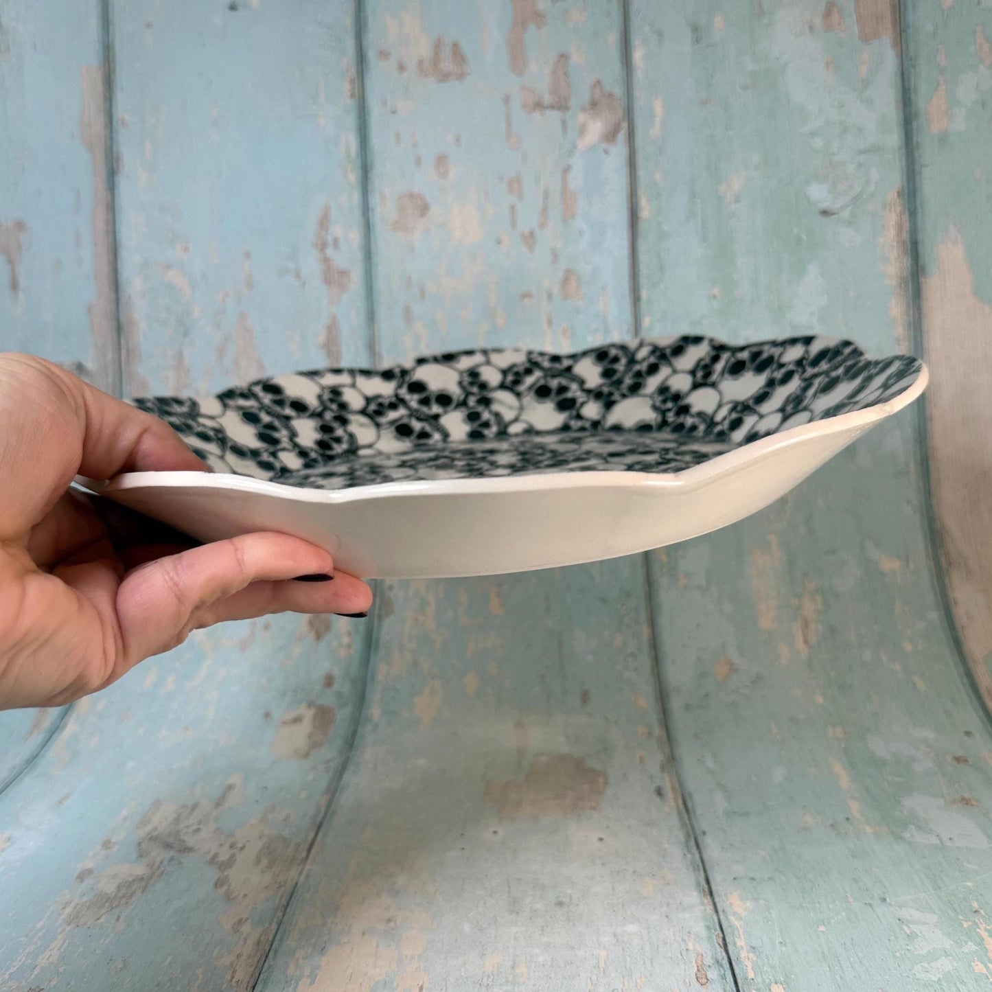 Large Black and White Skull Bowl