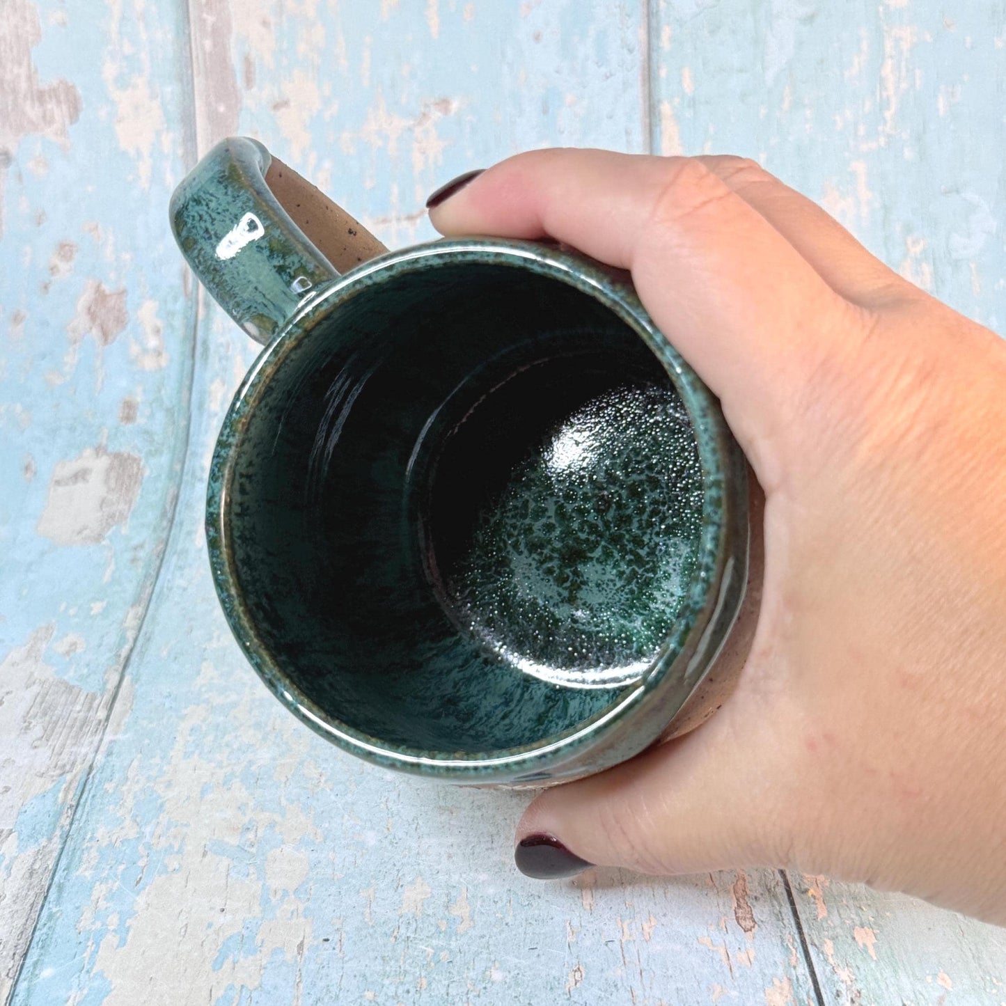 Green and White Christmas Tree Mug, Handmade Ceramic Cup