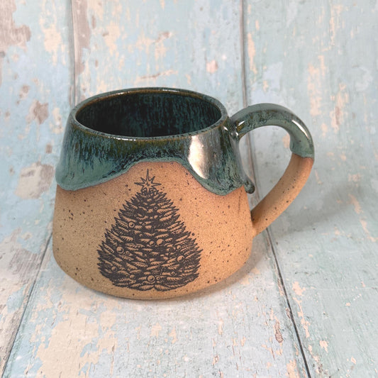 Green Christmas Tree Mug, Handmade Ceramic Cup