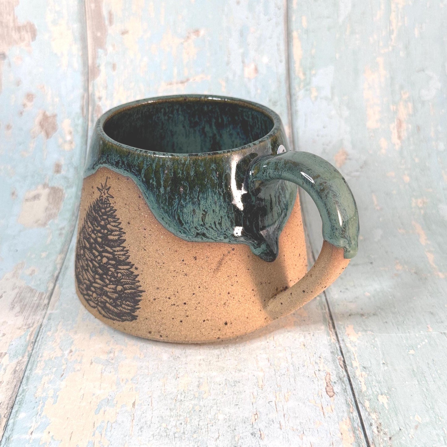 Green Christmas Tree Mug, Handmade Ceramic Cup