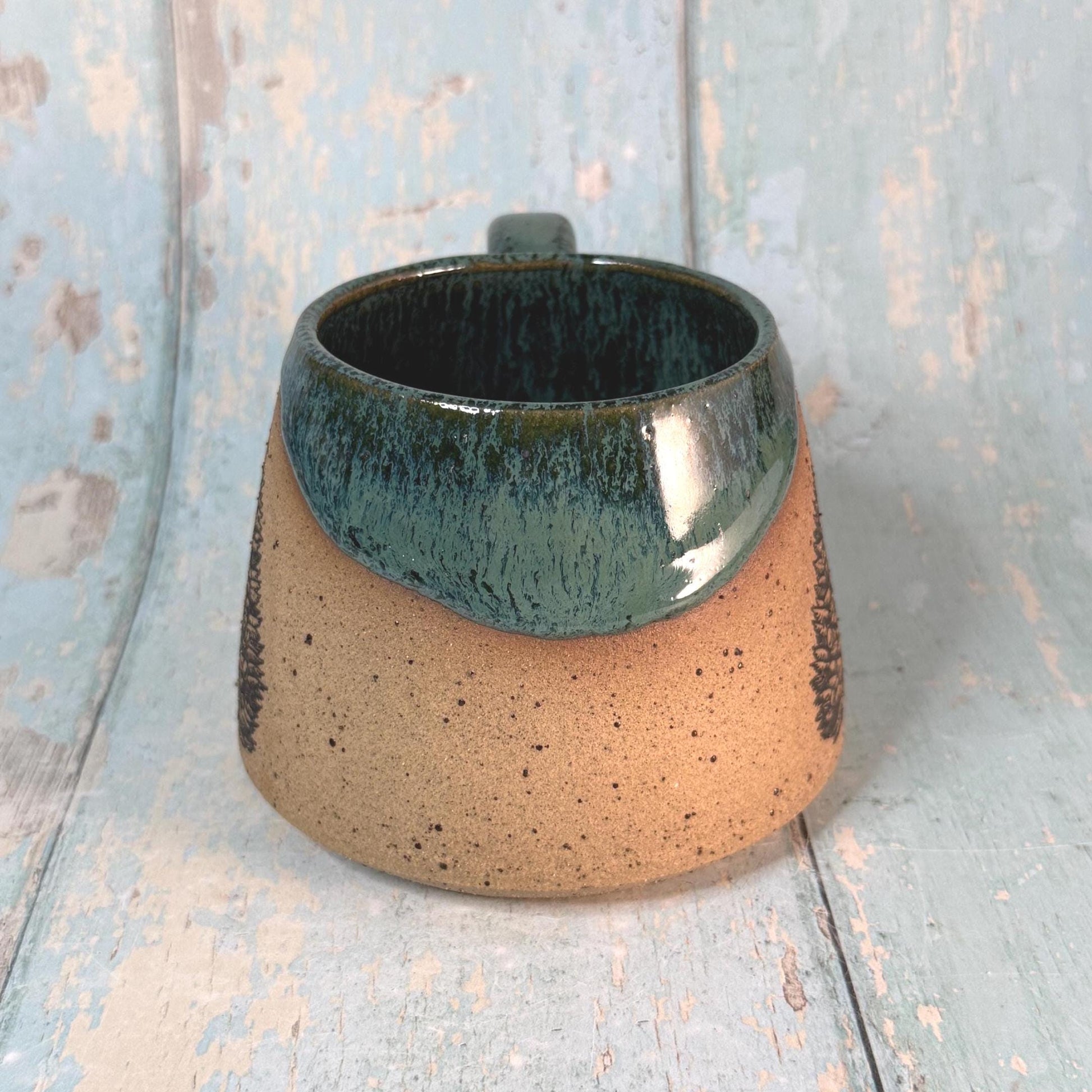 Green Christmas Tree Mug, Handmade Ceramic Cup