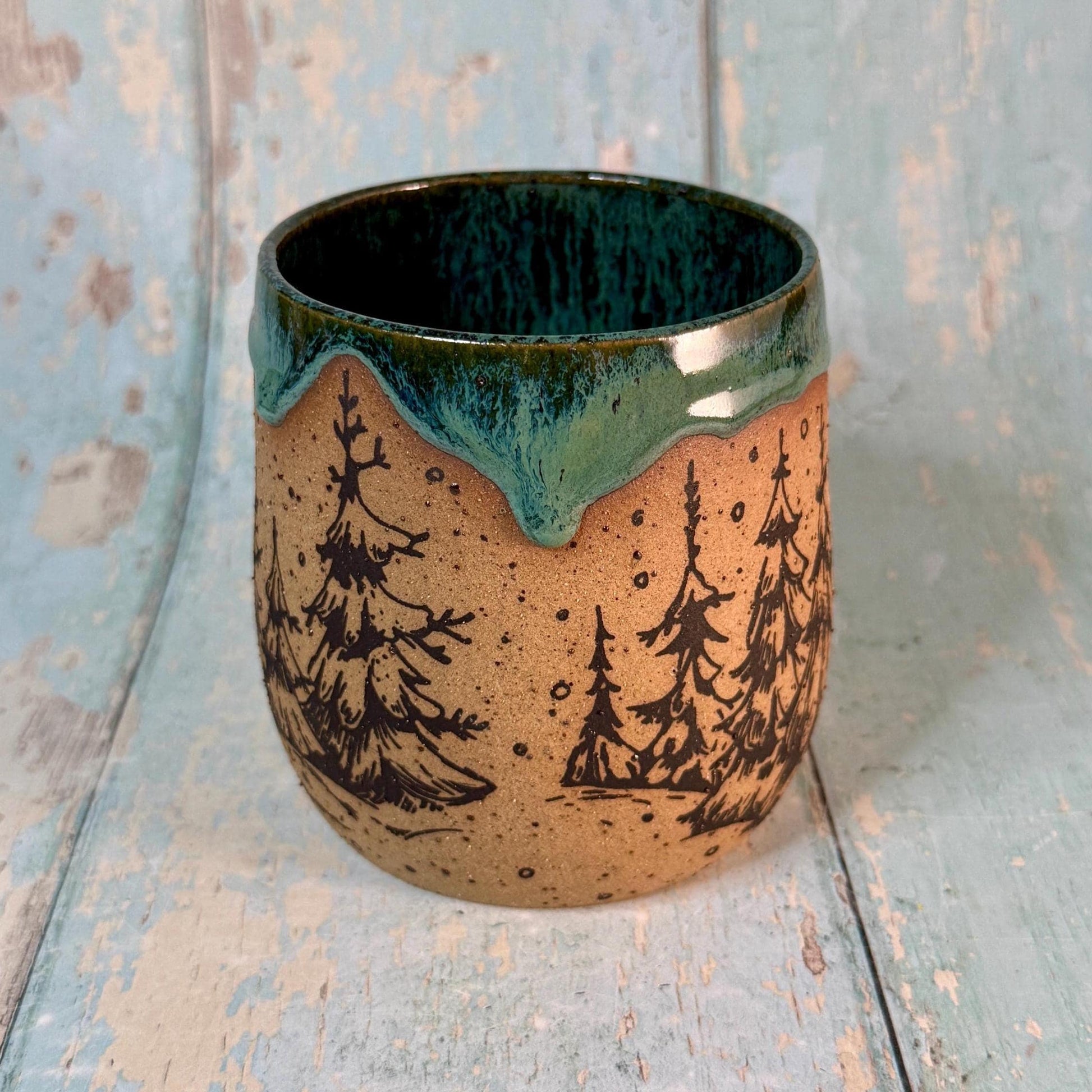Black and Green Christmas Tree Mug, Handmade Ceramic Cup